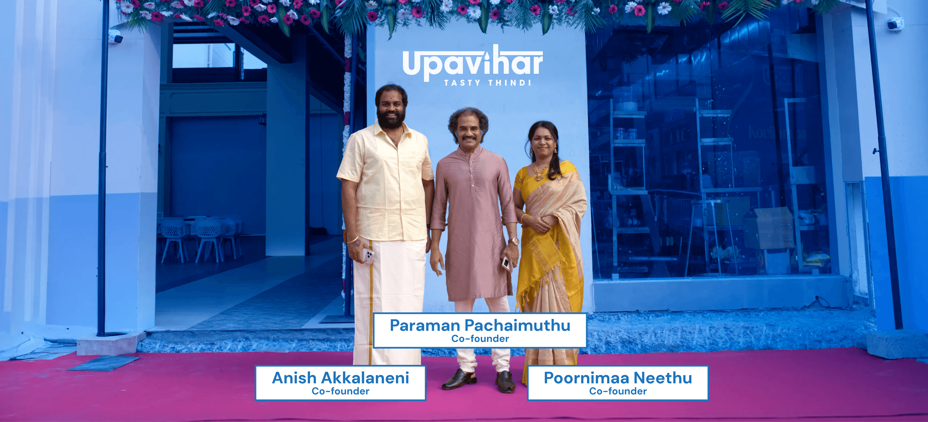 Upavihar founders - Anish Akkalaneni, Paraman Pachaimuthu, Poornimaa Neethu